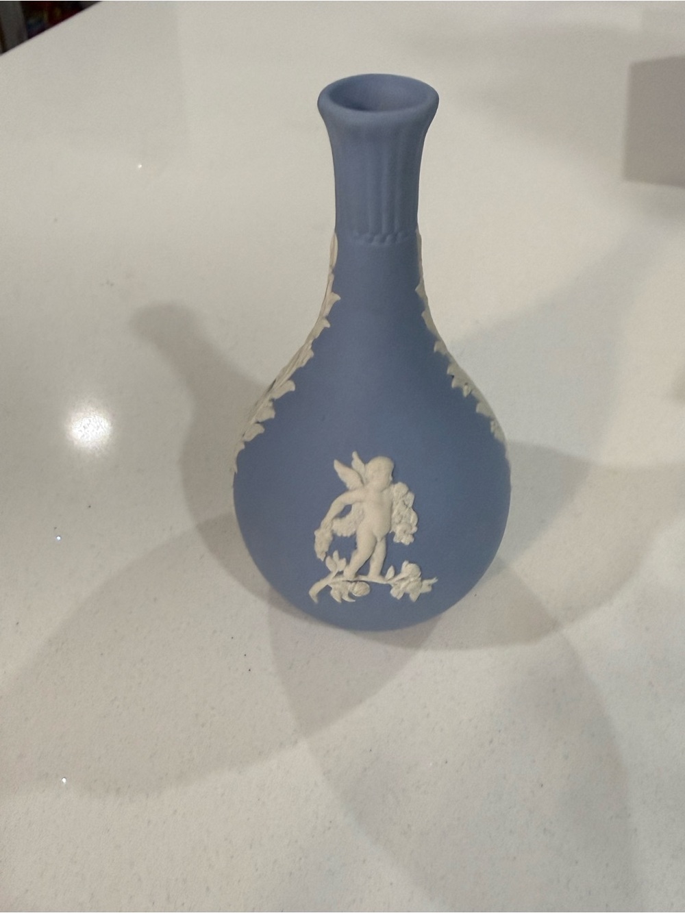 Wedgwood Blue Jasper-Style Bud Vase with White Relief